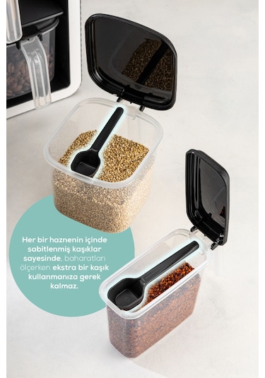 Vienev 9lu Standlı Kendinden Yapışkanlı Kaşıklı Baharatlık Seti Antrasit