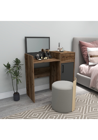 Arnetti Sedef Aynalı Makyaj Masası Ceviz Antrasit