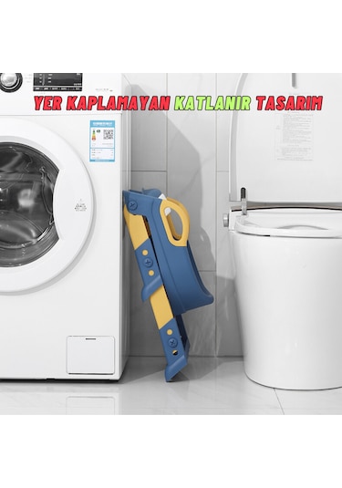 Dekohop Çocuk Merdivenli Klozet Adaptörü Yükseklik Ayarlı Pratik Mavi