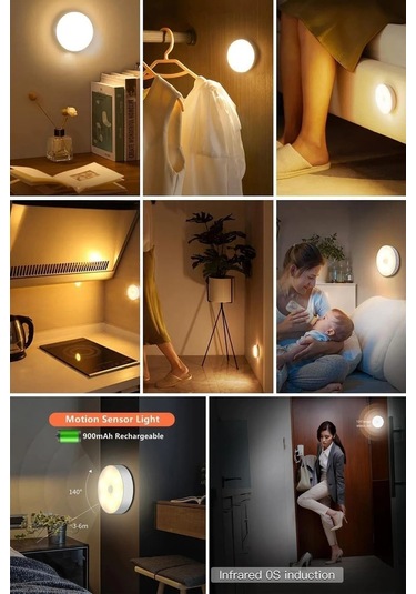 Usb Şarjlı Akıllı Hareket Sensörlü Kablosuz Led Aydınlatma Lamba Beyaz Işık - 1 Adet