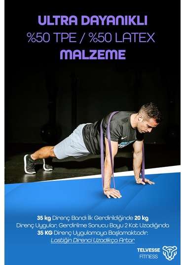 35kg Barfiks Lastiği Gym Resistance Band Antrenman Kas Geliştirme Bandı Mor Extra Sert