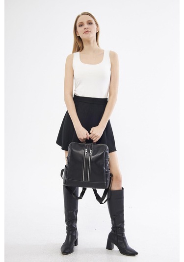 Derinss Dkb372 Hakiki Deri Siyah Kadın Sırt Ve Omuz Çantası 001