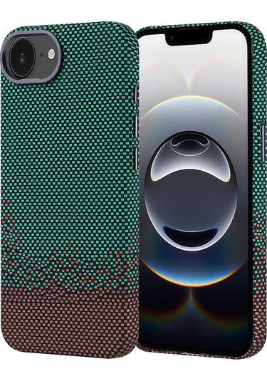 Mobilteam İphone Uyumlu 16e Kılıf Magsafe Şarj Özellikli Karbon Fiber Görünümlü Nekst Kapak - Yeşil