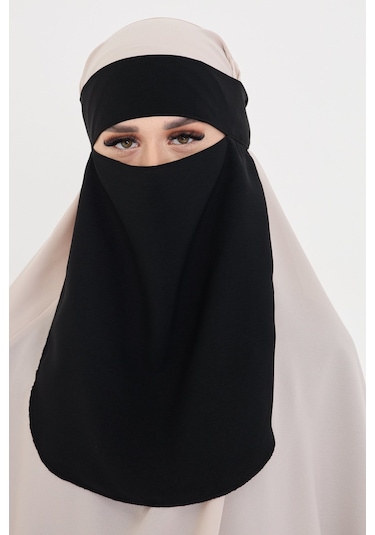 Siyah Tesettür Tek Katlı Peçe Medine İpeği Arkadan Bağlamalı 1026 01 Siyah