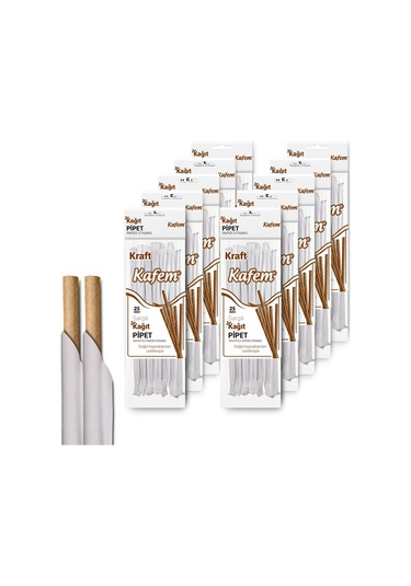 Kafem Sargılı Kraft Kağıt Pipet 19,5cm 25li X 10 Paket