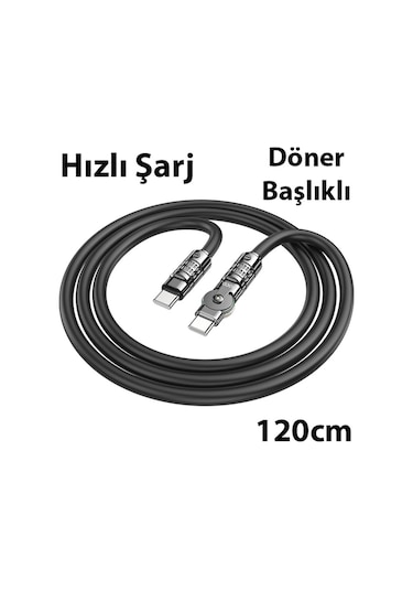 Hoco U118 Döner Başlıklı Type-c To Type-c 60w Hızlı Şarj Ve Veri Kablosu