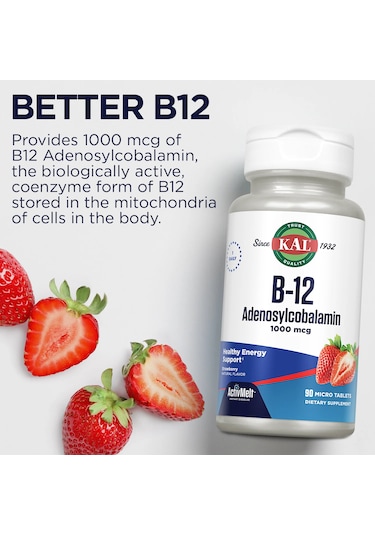 B-12 Adenosylcobalamin, Strawberry, 1,000 Mcg, 90 Micro Pastil Adenosylcobalamin B12 Vitamini Premı.um