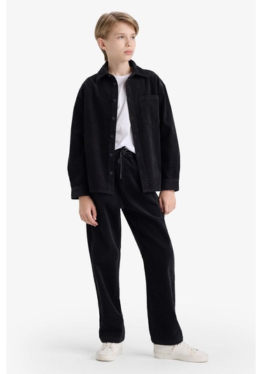 Defacto Erkek Çocuk Oversize Geniş Kalıp Polo Yaka Kadife Uzun Kollu Gömlek F1505a825wnar213 Antrasit-ar213