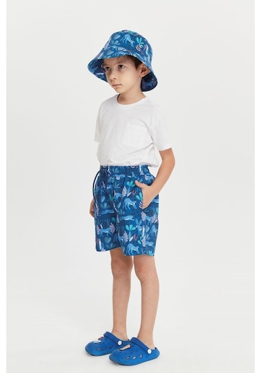 Benitto Kids Erkek Çocuk Desenli Deniz Şortu 7010-mavi