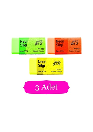 Gen-of No:24 Pvc Free Orta Boy Neon Silgi Gen-6724 3 Adet