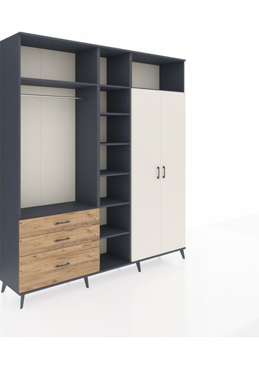 Hyperion Dolap 10 Raflı 3 Çekmeceli 2 Askılı 220x44x243 Antrasit-aytaşı/çam Aytası/atlas Çam