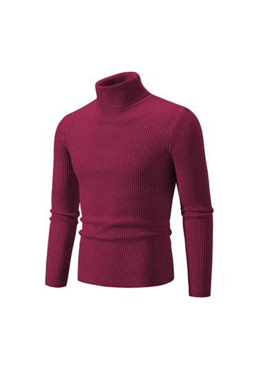 Sonbahar Kış Balıkçı Yaka Kazak Erkekler Sıcak Örme Düz Renk Kazaklar Erkek Slim Fit Rahat Balıkçı Yaka Triko Erkek Kazak Şarap Kırmızısı
