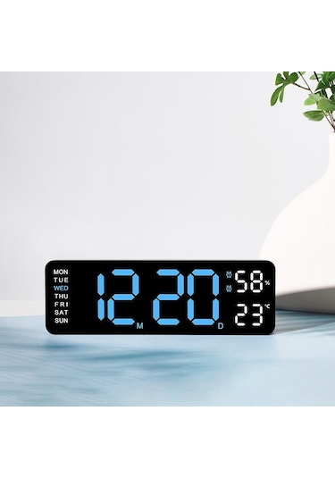 Beyaz & Kırmızı 9 İnç Büyük Dijital Duvar Saati Sıcaklık Nem Hafta Otomatik Kısılabilir Masa Saati 12/24h Elektronik Led Çalar Saat Fonksiyonu Beyaz - Kırmızı