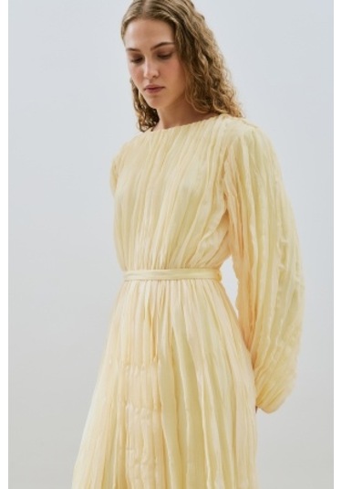 Piliseli Şifon Elbise Soft Sarı Soft Sarı