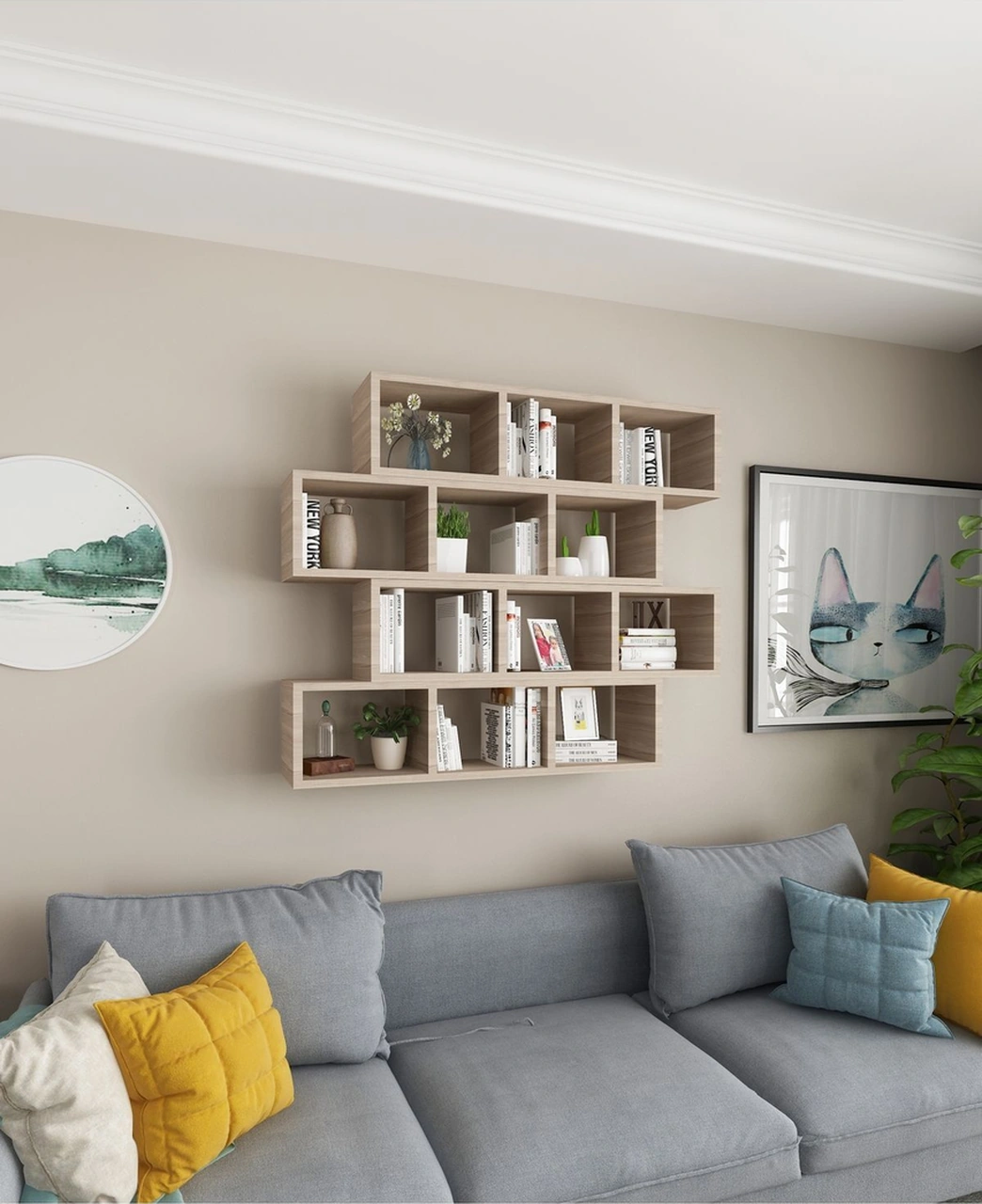 Kitaplık Modern Duvar Rafı Salon Yatay 4 Lü Takım Cordoba Cordoba