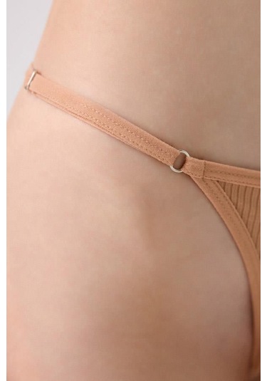 Pamuklu Ve Likralı Ayarlanabilir Lastikli Kaşkorse Fitilli Kadın Tanga Külot 5'li Paket Renkli-1 Çok Renkli