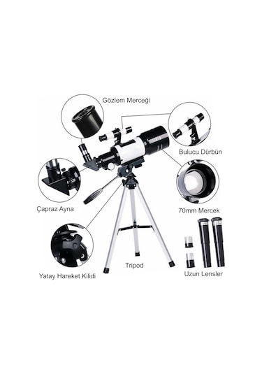 Hymark Astronomik 150x Teleskop 70/300mm Mercek Gece Görüş Uzay Doğa Gözlem