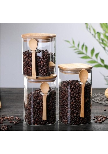 Novahub Cam Mühürlü Can Baharat Kavanoz, Ahşap Kaşık, Çeşni Konteyner, Kahve Depolama Tankı, Mutfak Şeker Şişesi, Çay Kutusu, A Diğer Model Diğer