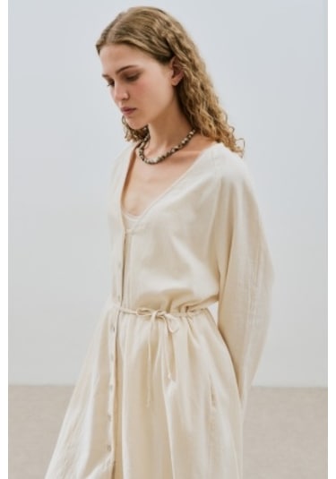 Dokulu Düğmeli Uzun Tunik Natural Natural