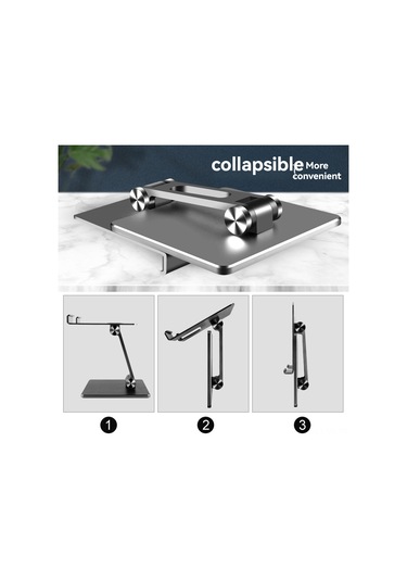 Mufunye Alüminyum Çelik Masaüstü Telefon Ve Tablet Tutucu - 180 Derece Açı Ayarlı, Katlanabilir, Evrensel Uyumlu, Gri Renk