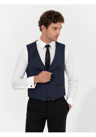 Cacharel Lacivert Slim Fit Yün Karışımlı Yelek