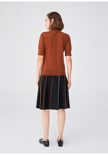 Peraluna Çizgili Yüksek Bel Bol Kesim Diz Altı Kadın Triko Etek S Siyah