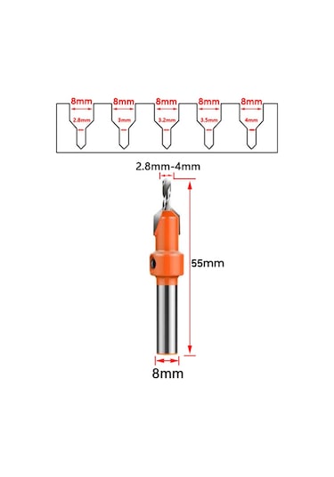 Hallow Ağaç İşleme Havşa Matkap Ucu Seti Yuvarlak 5 Adet 8 MM