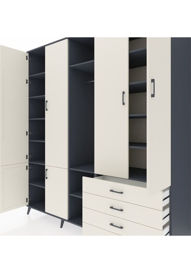 Kronos Dolap 14 Raflı 4 Çekmeceli Tek Askılı 220x59x243 Antrasit-aytaşı/aytaşı Aytası/aytası