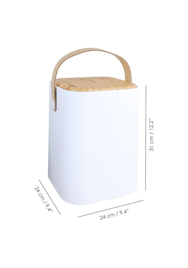 Ahşap Görünümlü Çöp Kovası - Akıllı Kapak Tutma Saplı Kovalı Tezgah Üstü Mutfak Çöp Kovası 8lt Beyaz