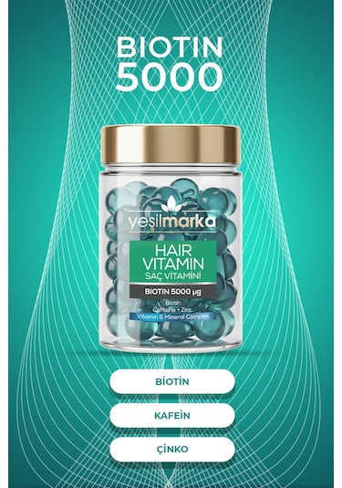 Yeşilmarka Biotin & Kafein & Çinko Saç Vitamini 30 Kapsül