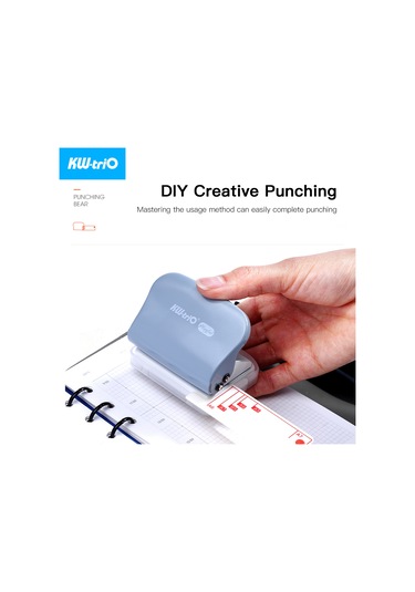 Aubyhe Kw-trio 3 Delikli El Matkapı, 6mm Çap, Metal+abs, 5 Kağıt Kapasitesi, Patenti Var Ölçü Çubuğu, Mavi, Çizelge/defter İçin Mavi