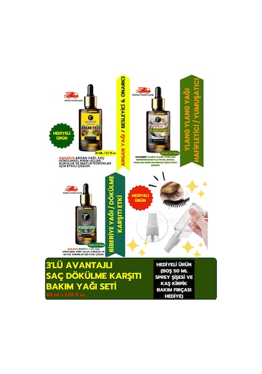 Amazeus 3'lü Bitkisel Yağ Seti/ Biberiye, Argan, Ylang 2x20 Ml %100 Saf Ve Doğal Hediyeli Ürün