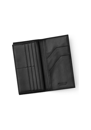 Tripp Erkek Siyah Deri Özel Tasarım Çok Bölmeli Rfid Korumalı Seyehat Cüzdanı Siyah