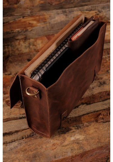 Toronto - Hakiki Deri Postacı Ve Evrak Çantası Kahverengi