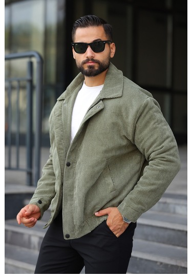 Unisex Yeni Sezon Kapitone Dolgulu Oversize Vintage Haki Kadife