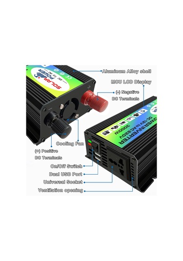 Peaks Power 3000w Modifiye Sinüs Dalga İnvertör Yüksek Frekanslı Güç İnvertörü Dc 12v'dan Ac 220v'ye Dönüştürücü Araç Güç Şarj Cihazı 2.1a Çift Usb Portu Pil Kelepçeleri İle