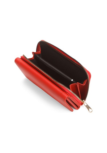 Yaşam Çiçeği Baskılı Şans Cüzdanı Kağıt Bozuk Para Ve Kartlık Bölmeli Kırmızı Kadın Cüzdan Kirmizi