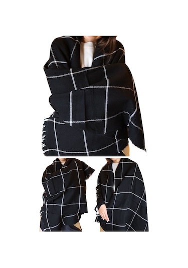 Yumuşak Dokulu Kışlık Desenli Atkı Omuz Şalı Siyah