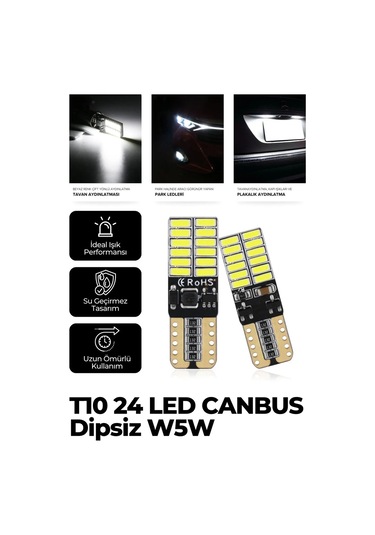 T10 Dipsiz W5w Canbus 3030 6 Ledli Beyaz Park Plaka Ampülü 2 Adet T10 Canbus