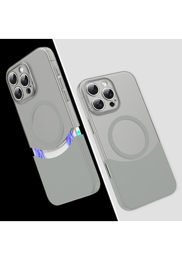 Mobilteam İphone Uyumlu 16 Pro Max Kılıf M-safe Şarj Özellikli Mıknatıslı Duble Kapak - Gri Gri