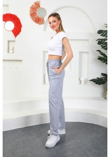 Kallima Gri Mevsimlik Salaş Rahat Bol Paça Kadın Eşofman Altı Gri