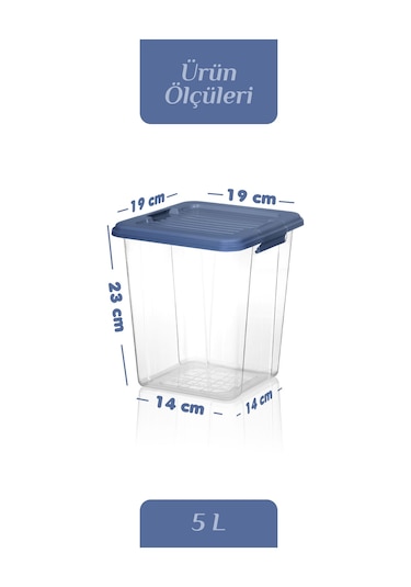 4'lü Organizer Box 5 L Un Bakliyat Erzak Kabı - Kilit Kapaklı Düzenleyici Deterjanlık Saklama Kutusu Mavi