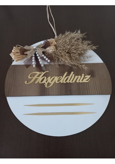 Hoşgeldiniz Yazılı Aynalı Pleksi Ahşap Dekoratif Kapı Süsü