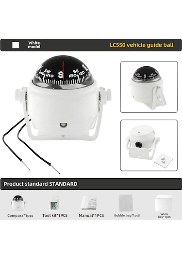 Youtek Maiev Lc550 Araç Kompası - Işık Özelliği Ve Manyetik Sapma Ayarlamalı, Beyaz, Stokta