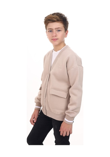 Toontoy Erkek Çocuk Baskılı Hırka Bej