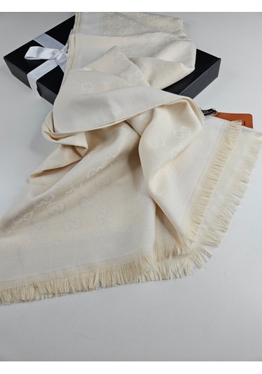 Miorel Scarfs G Desen Çift Taraflı Kaşmir İpek Şal 4 Mevsim Soft Pamuklu Şal Krem