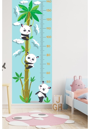 Sevimli Pandalar Ve Kuşlar Boy Ölçer Sticker Boy Ölçüm Cetveli