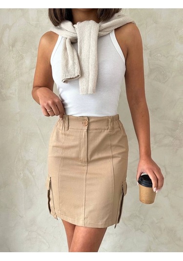 Kargo Cep Mini Etek Bej