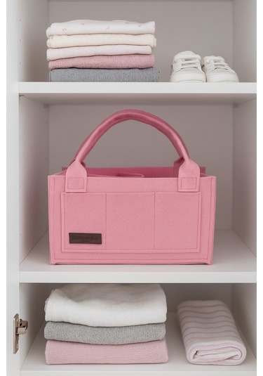 Yunusoğlu Home Anne Bebek Keçe Bakım Çantası Yenidoğan İçin Organizer Düzenleyici Çok Amaçlı Pembe