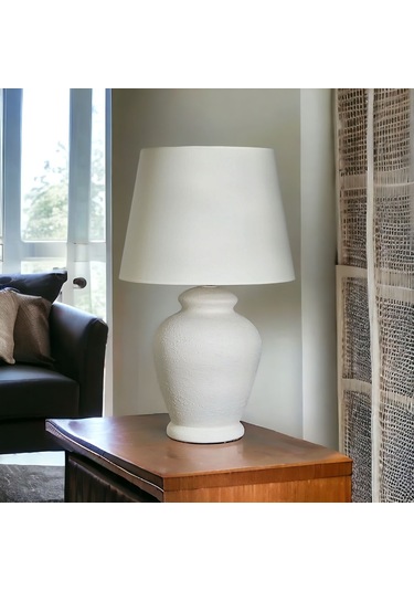 Qdec Vintage Seramik Abajur Rustik Ekru - Ekru
